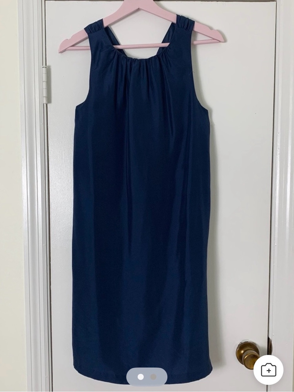Vintage SILK Banana Republic Sleeveless Navy Midi Shift Dress Criss Cross Back S